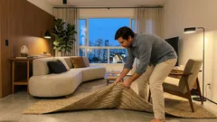 Como deixar uma sala grande mais aconchegante: ajustes simples (tapete, luz e cortina) que mudam o clima sem entulhar