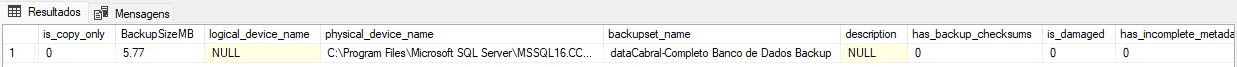 resultado 2 de 2 da consulta histórico de backup